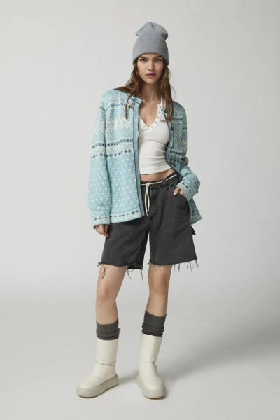 Urban Renewal Vintage Fairisle Silver Button Cardigan In Blue, Women's At Urban Outfitters
