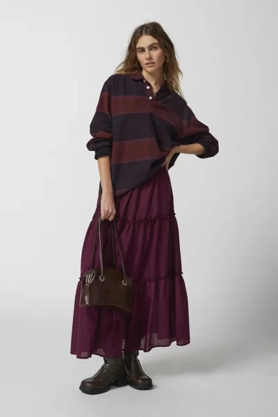 Urban Renewal Remnants Crepe Tiered Midi Skirt In Maroon, Women's At Urban Outfitters In Maroon