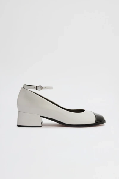 Schutz Dorothy Leather Ballet Flat In White/black, Women's At Urban Outfitters