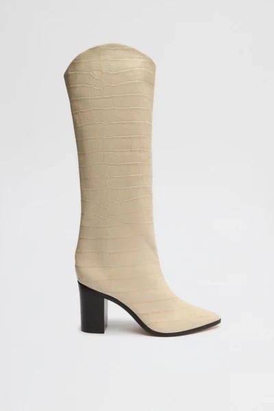 Schutz Maryana Leather Knee-high Croc Boot In Eggshell, Women's At Urban Outfitters