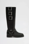 SCHUTZ LUCCIA LEATHER MOTO BOOT IN BLACK, WOMEN'S AT URBAN OUTFITTERS