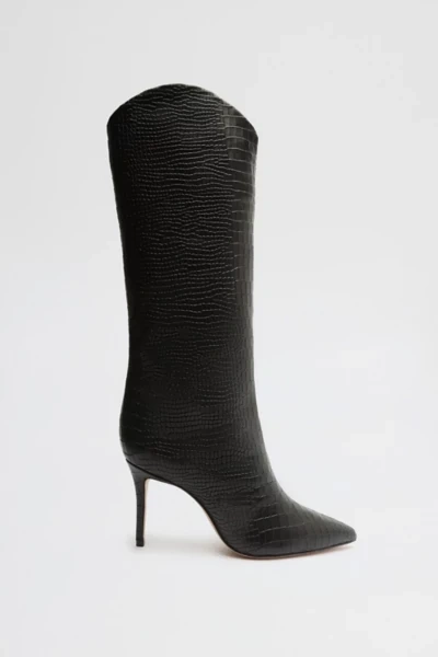 Schutz Maryana Leather Knee-high Croc Boot In Black, Women's At Urban Outfitters