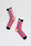 Sock Candy Parisian Stripe Bow Sheer Sock In Pink, Women's At Urban Outfitters In Pink