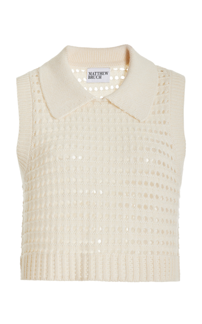 Matthew Bruch Sleeveless Knit Polo Top In Ivory
