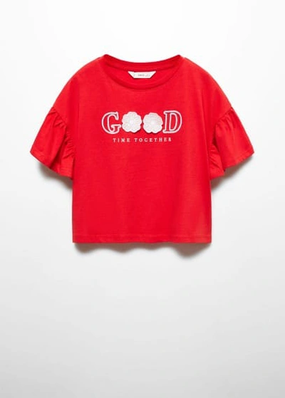 Mango Kids' Embroidered Message T-shirt Red In Rouge