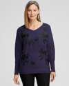 CHICO'S FLORAL EMBROIDERED PULLOVER SWEATER IN PURPLE SIZE MEDIUM | CHICO'S