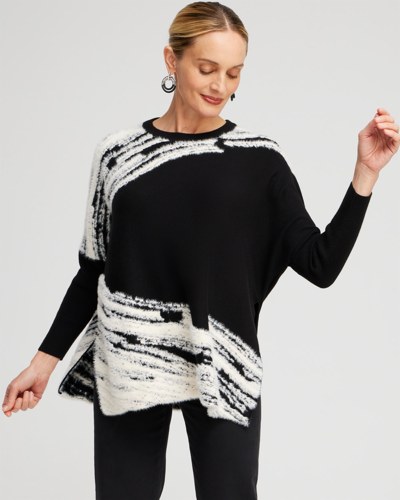 Chico's Cashmere Blend Jacquard Sweater Poncho In Black