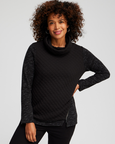 Chico's French Terry Cowl Neck Top In Black Size 4/6 |  Zenergy