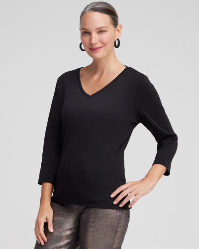 Chico's 3/4 Sleeve V-neck Tee In Black Size 16/18 |
