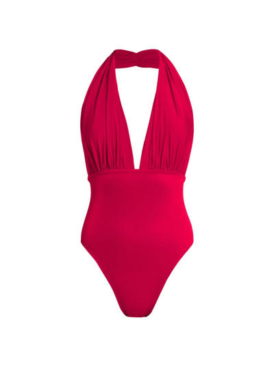 Norma Kamali Open Back Halter Swimsuit In Tiger Red