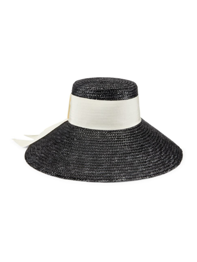 Eugenia Kim Mirabel Straw Large-brim Hat With Scarf In Black