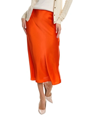 Frame Silk Satin Midi Skirt In Red