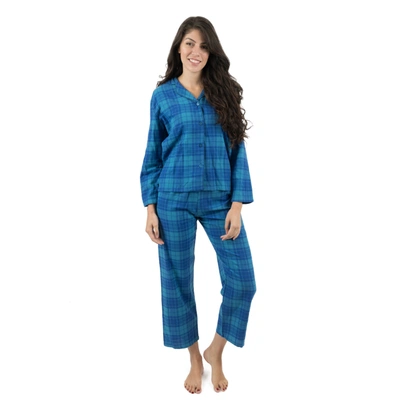 Leveret Christmas Womens Two Piece Flannel Pajamas Plaid In Blue