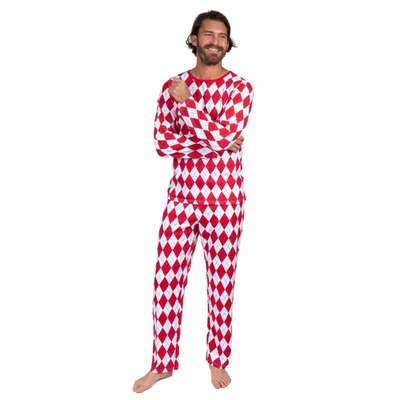 Leveret Christmas Mens Two Piece Cotton Loose Fit Pajamas Argyle In Red