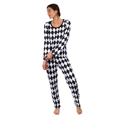 Leveret Christmas Womens Two Piece Cotton Loose Fit Pajamas Argyle In Black