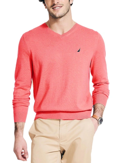 Nautica Mens Lightweight Knit V-neck Sweater In Pink