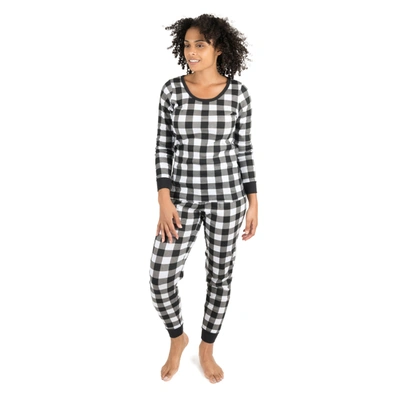 Leveret Christmas Womens Two Piece Cotton Pajamas Plaid In Black