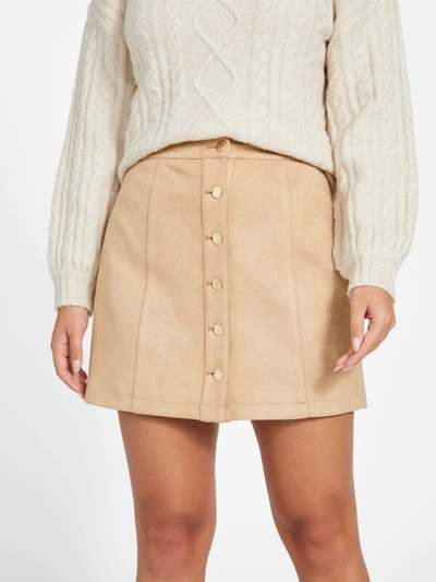Guess Factory Erika Faux-suede Button Skirt In Beige