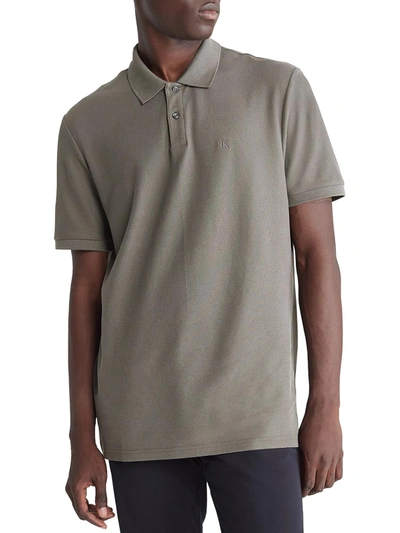 Calvin Klein Mens Pique Collared Polo In Green