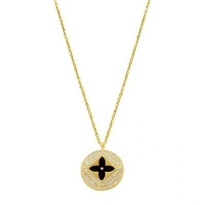 Adornia Black Inlay Pave Clover Necklace Gold