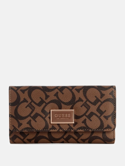 Guess Factory Abree Logo Slim Clutch Wallet In Brown