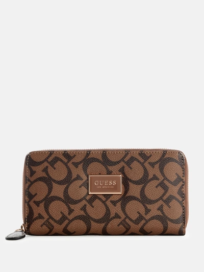 Guess Factory Abree Logo Medium Zip Wallet In Brown