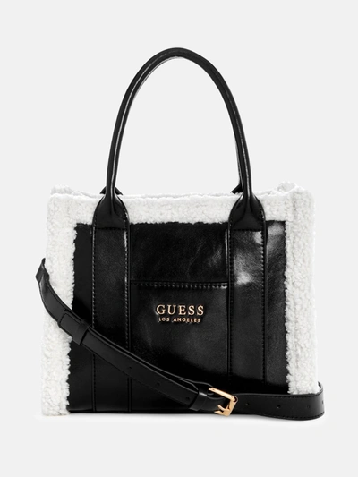 Guess Factory Biscoe Shearling Trim Carryall In Black