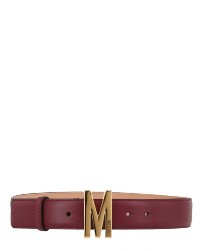 Moschino M-buckle Leather Belt In Brown