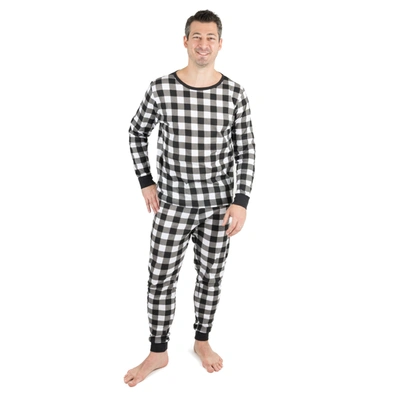 Leveret Christmas Mens Two Piece Cotton Pajamas Plaid In Black