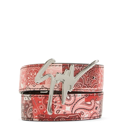Giuseppe Zanotti Paisley-print Leather Belt In Red
