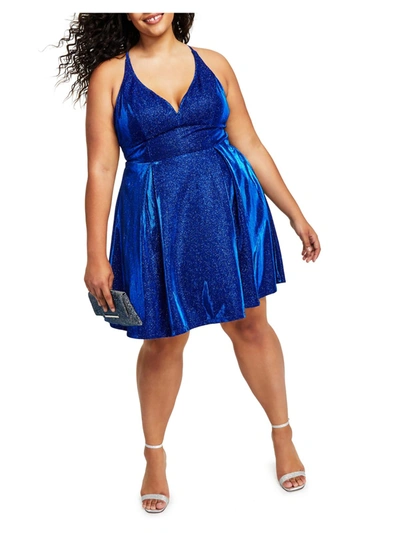 City Studio Plus Womens Glitter Party Fit & Flare Dress In Blue