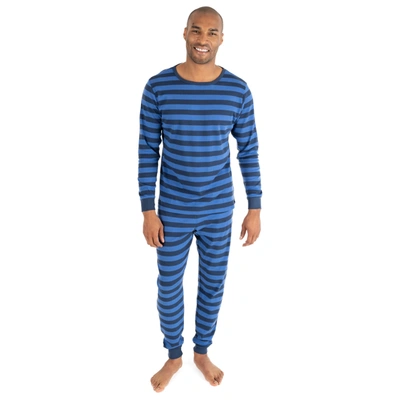 Leveret Mens Two Piece Cotton Pajamas Striped In Blue