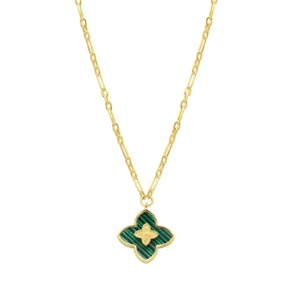 Adornia Green Inlay Clover Necklace Gold