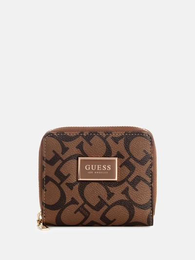 Guess Factory Abree Logo Small Zip Wallet In Brown