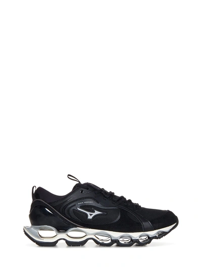 Mizuno Wave Prophecy Beta 2 Panelled Sneakers In Black/harbor Mist/snow White