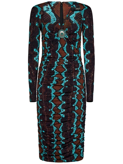 Roberto Cavalli Snakeskin-print Bodycon Midi Dress In Multicolor