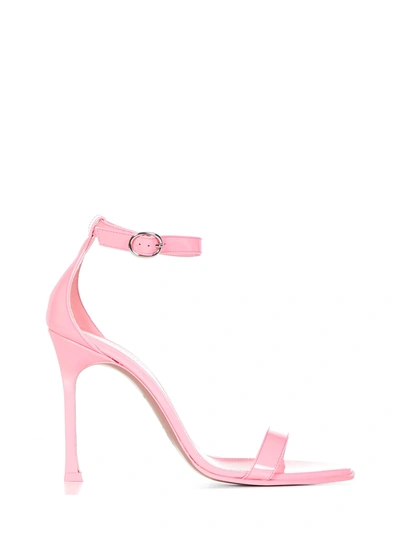 Amina Muaddi Pink Kim 90 Patent Leather Sandals In Rosa