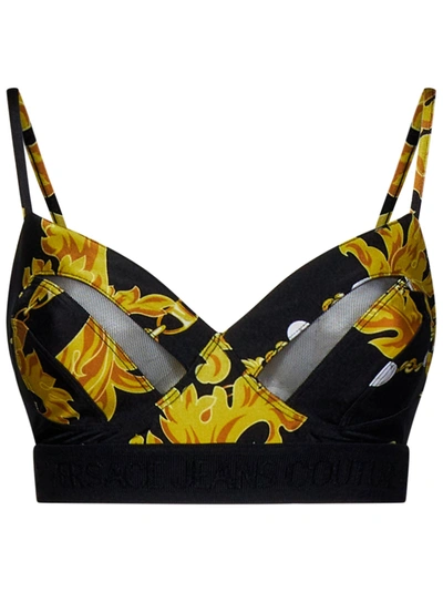 Versace Jeans Couture Barocco-print Crop Top In Nero
