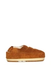 Moon Boot Suede Stitched Round Sole Slippers In Beige