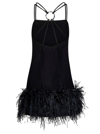 Attico Fujiko Feather-trimmed Minidress In Nero