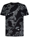 Versace Jeans Couture Crewneck T-shirt With All-over Baroque Print In Black And Grey Cotton Man In Nero