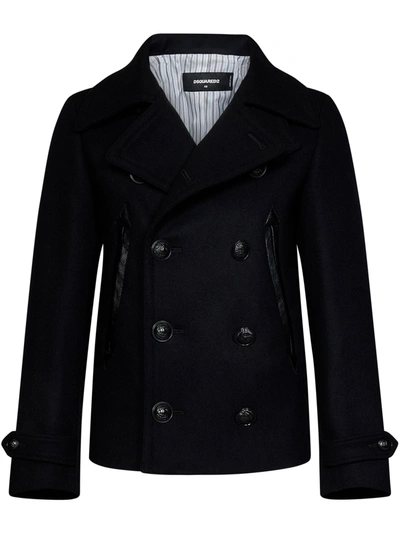 Dsquared2 Black Wool Coat In Nero