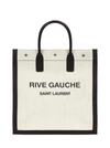 Saint Laurent Two-tone Canvas Rive Gauche Shopping Bag In Nero