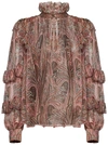 Etro Ruffled Paisley-print Silk Blouse In Bianco