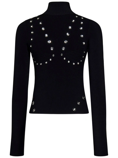 Off-white Eyelet-embellished Knitted Top In Black