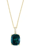 EFFY 14K YELLOW GOLD LAB CREATED EMERALD & LAB CREATED DIAMOND PENDANT NECKLACE