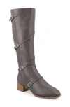 Journee Collection Elettra Tru Comfort Buckle Knee High Boot In Grey