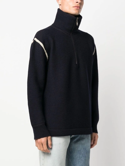 Maison Margiela Turtleneck Elbow Patched Sweater In 511 Navy