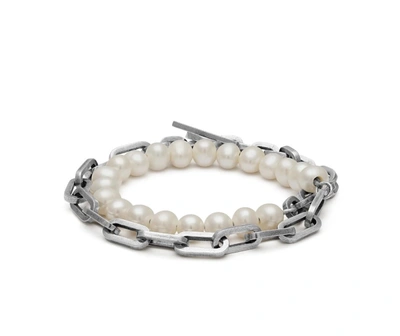 Maor Trio Elm Bracelet/necklace In Silver With White Pearl