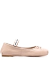 Miu Miu Logo-print Leather Ballerina Shoes In Pink